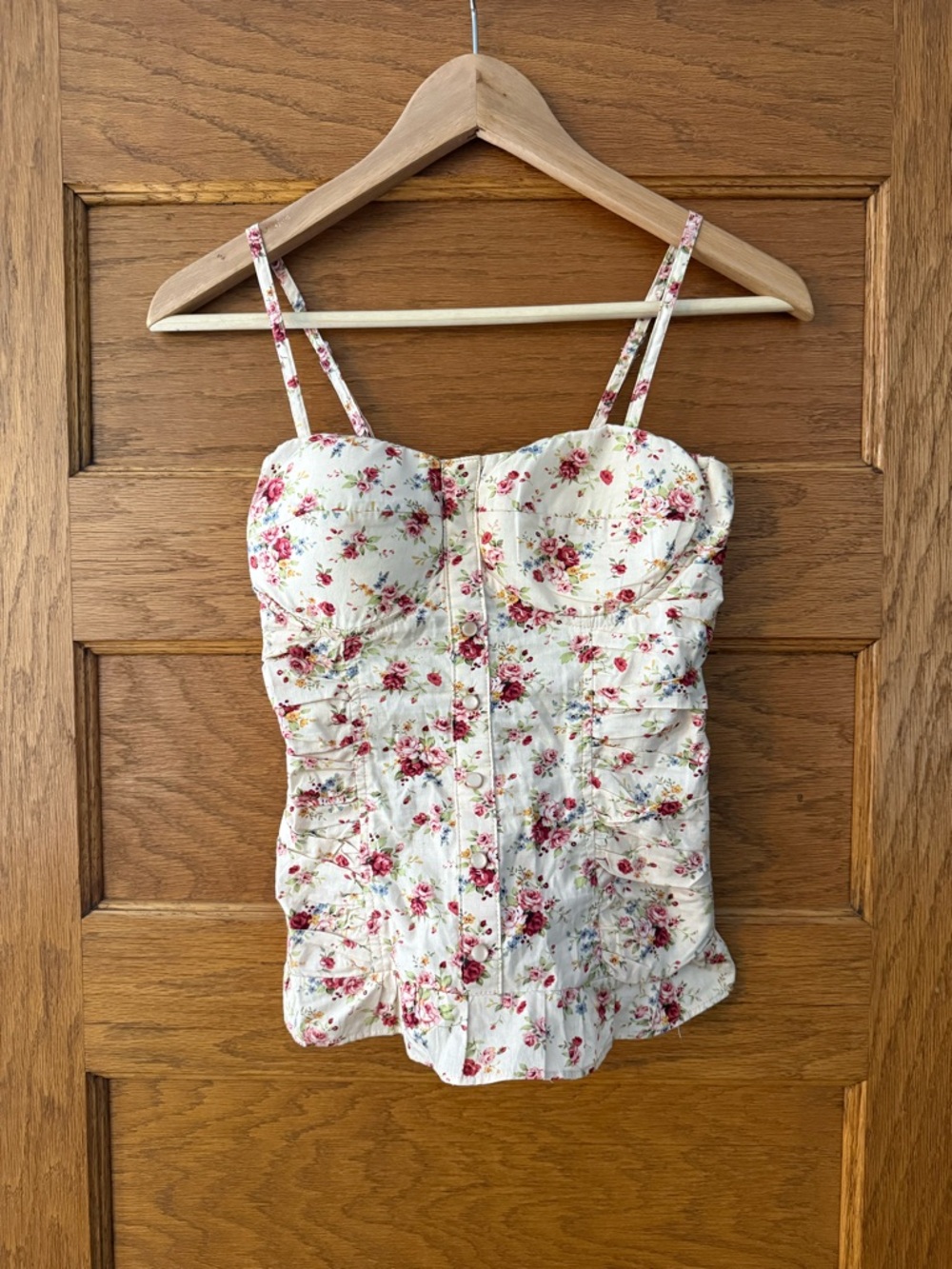 Deb Floral Bustier Tank Top in Cream with Pink Roses